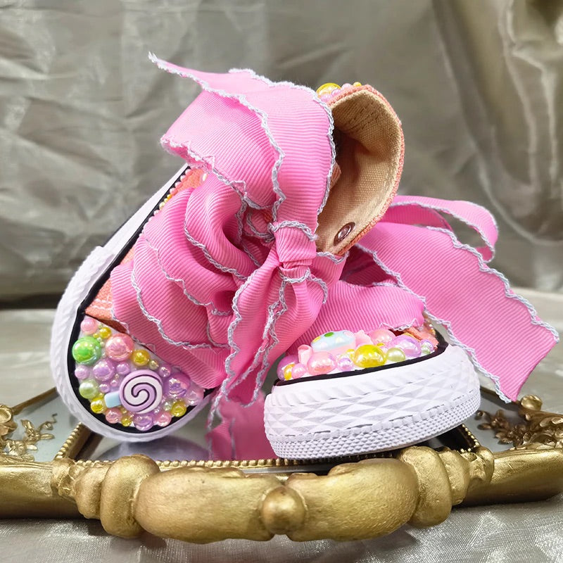 Lollipop Rainbow Candy Canvas Simulation DIY Kids Pearls Sneakers