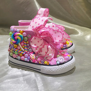 Lollipop Rainbow Candy Canvas Simulation DIY Kids Pearls Sneakers