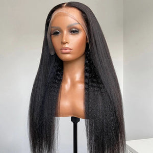 Kinky Straight Lace Front Wig Pre Plucked Yaki Brazilian