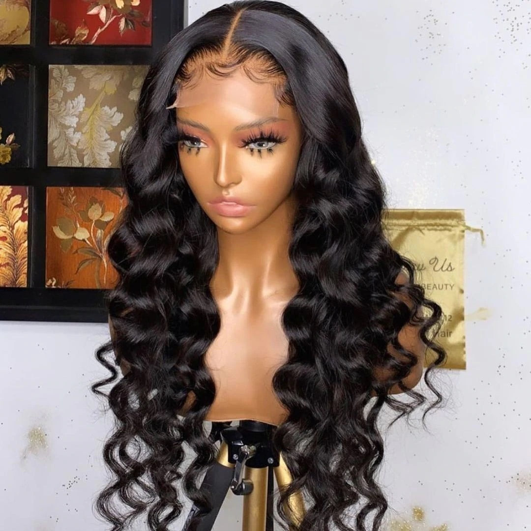 Loose Deep Wave  Transparent Lace Frontal Wig Human Hair Pre Plucked