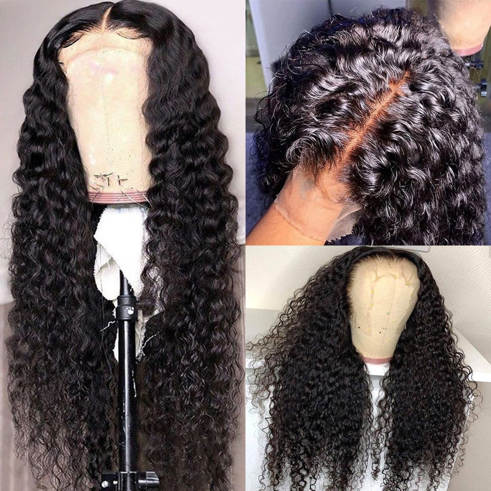 HD Transparent Deep Wave Lace Frontal Wig Curly Human Hair