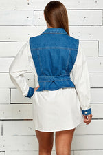 Load image into Gallery viewer, DENIM VEST SHIRT MINI DRESS LONG SLEEVE
