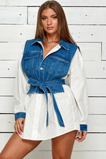 Load image into Gallery viewer, DENIM VEST SHIRT MINI DRESS LONG SLEEVE
