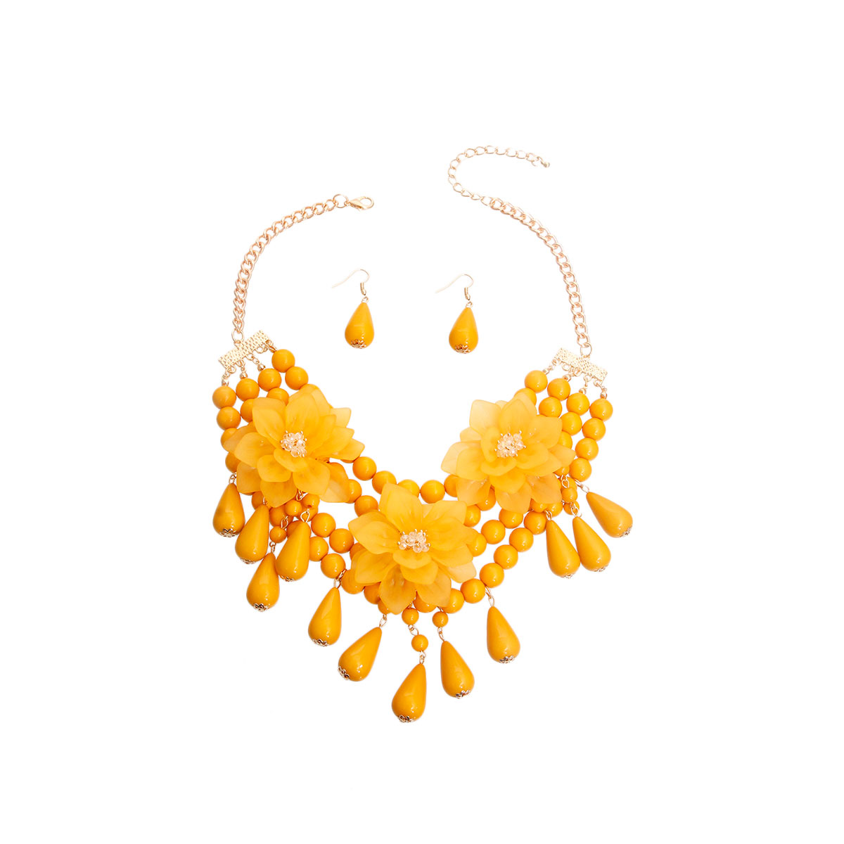 Mustard Pearl Teardrop Flower Set