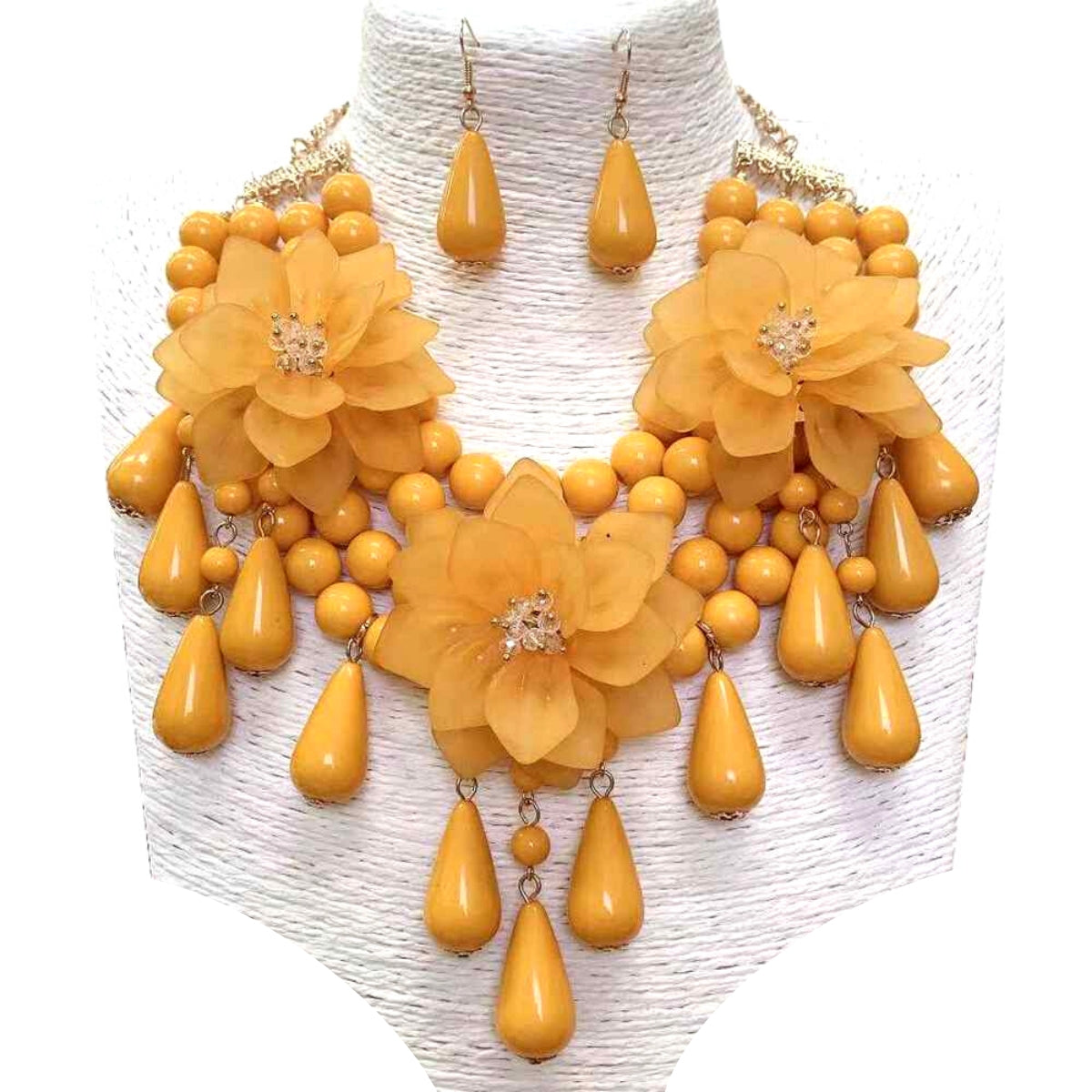 Mustard Pearl Teardrop Flower Set