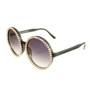 Black Round Rhinestone Sunglasses