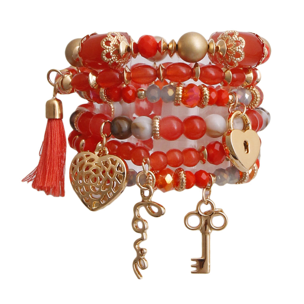 Coral Glass Bead Love Bracelets