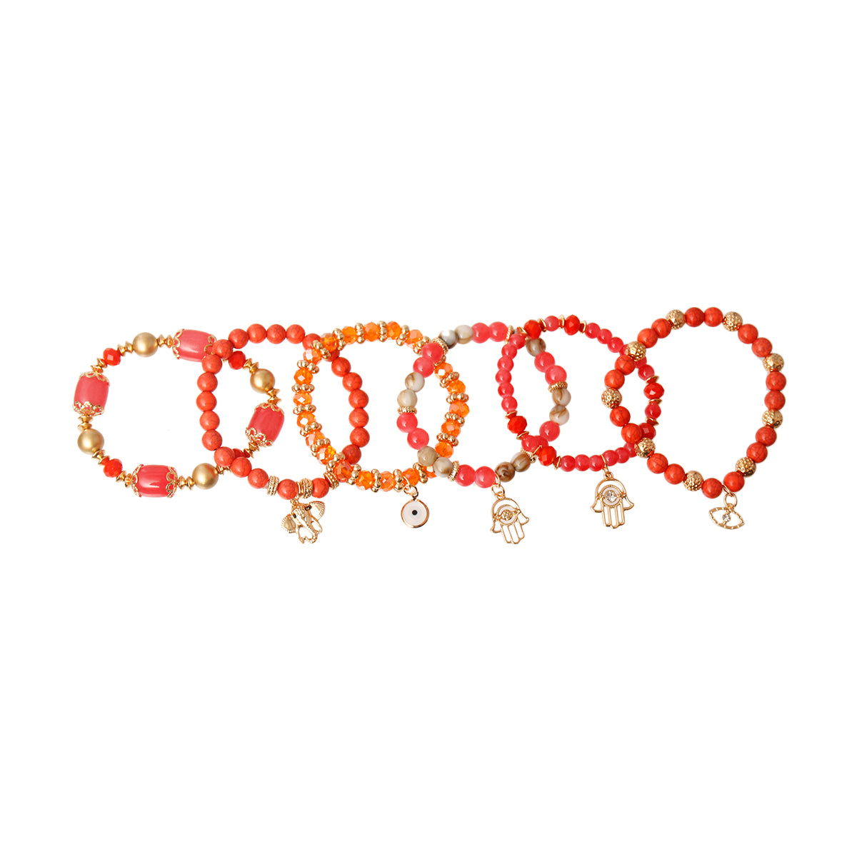 Coral Hamsa Bracelet Set