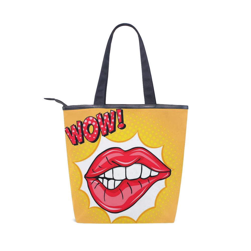 Tote Bags Shoulder Cloth Shopping Bag Eco Sexy red lips Female.