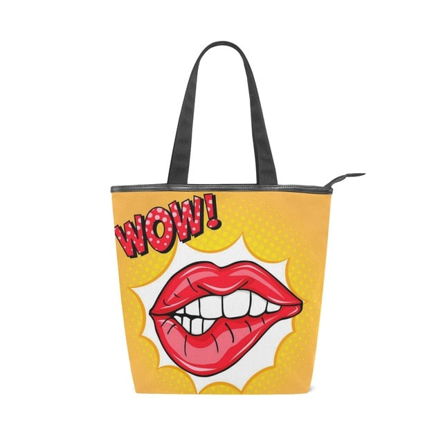 Tote Bags Shoulder Cloth Shopping Bag Eco Sexy red lips Female.