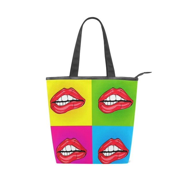 Tote Bags Shoulder Cloth Shopping Bag Eco Sexy red lips Female.