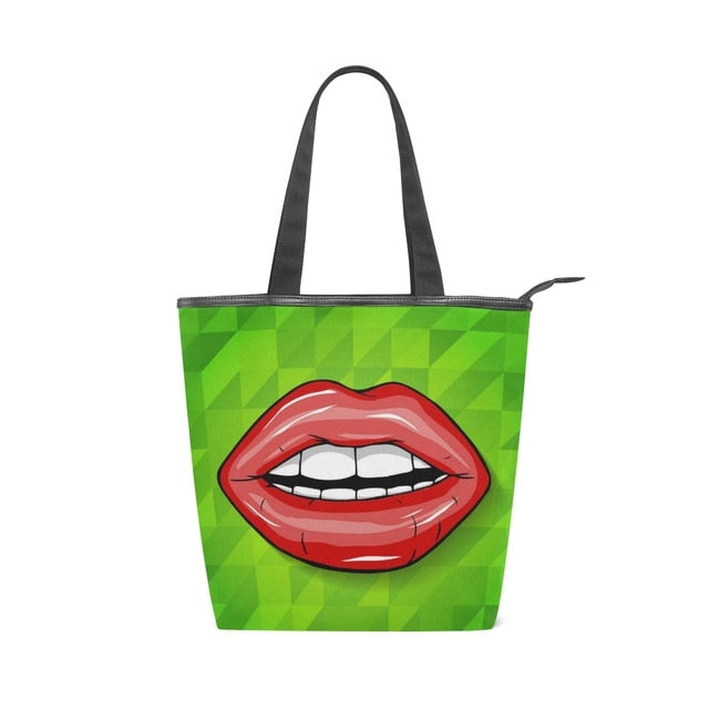 Tote Bags Shoulder Cloth Shopping Bag Eco Sexy red lips Female.