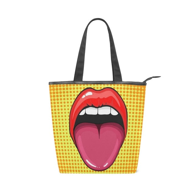 Tote Bags Shoulder Cloth Shopping Bag Eco Sexy red lips Female.