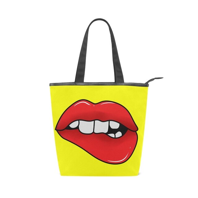 Tote Bags Shoulder Cloth Shopping Bag Eco Sexy red lips Female.