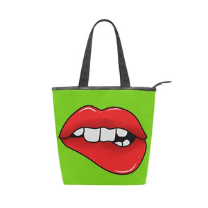 Tote Bags Shoulder Cloth Shopping Bag Eco Sexy red lips Female.