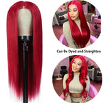 Load image into Gallery viewer, 13X1 Colored Red Lace Front Wig Straight Lace Front Wig Human Hair Hot Red 180% Density Pre Plucked Pinshair Brazilian Remy Hair
