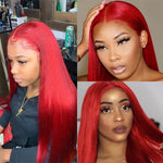 Load image into Gallery viewer, 13X1 Colored Red Lace Front Wig Straight Lace Front Wig Human Hair Hot Red 180% Density Pre Plucked Pinshair Brazilian Remy Hair
