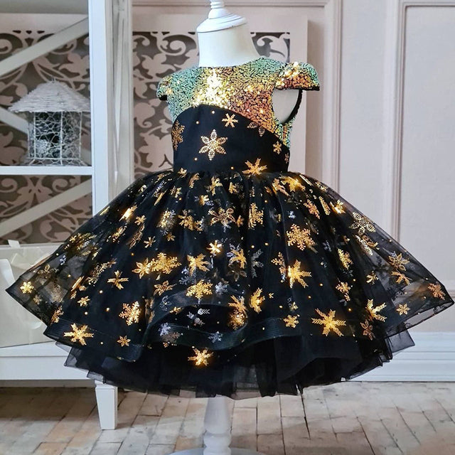 Girls Golden Sequin Shiny Tutu Dress